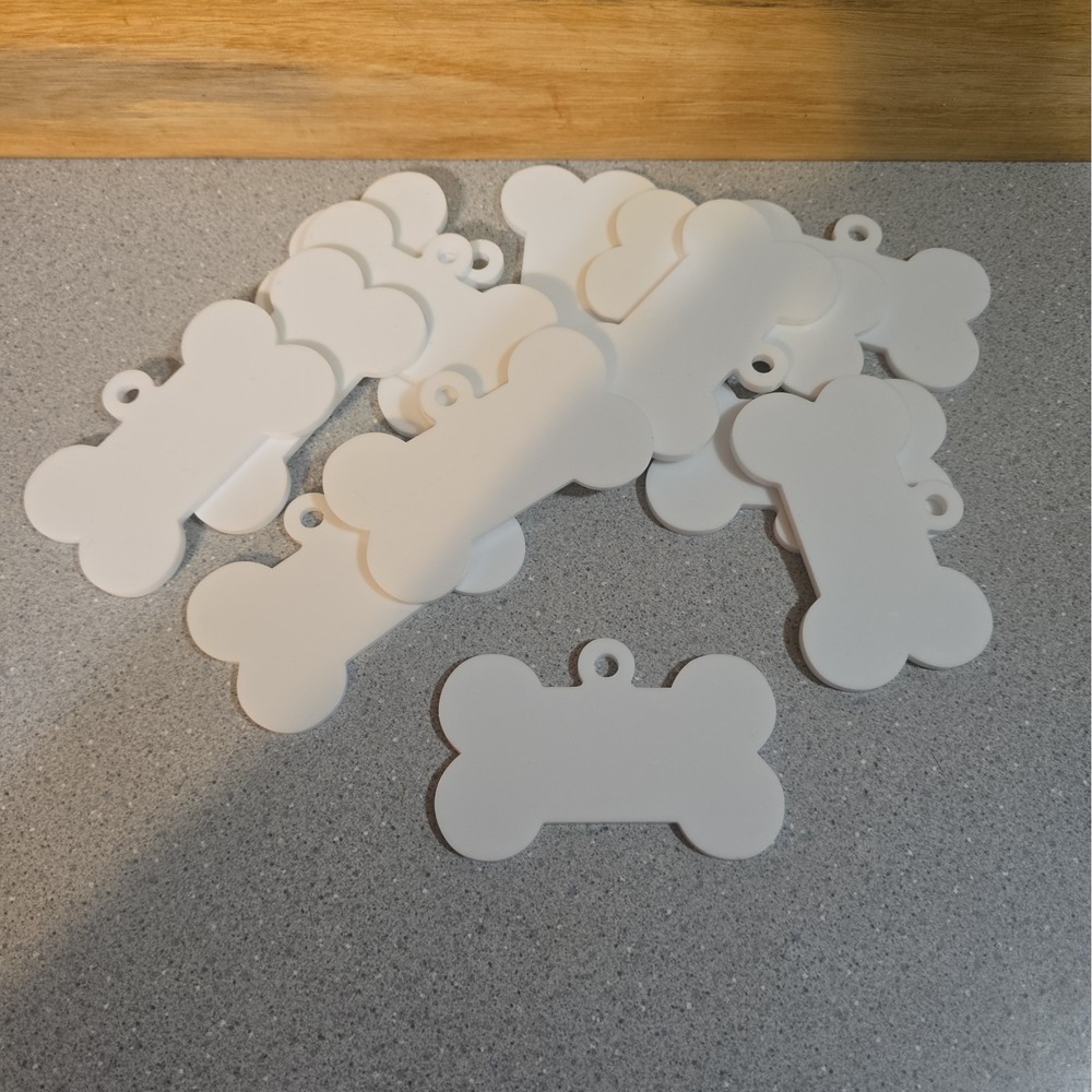 Acrylic Dog Bone Shaped Blank Craft Ornaments 14 Count, White "Happy Howlidays"